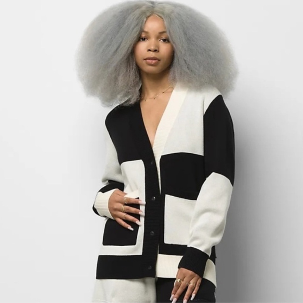 Vans Black White Color Block 100% Cotton Cardigan Sweater